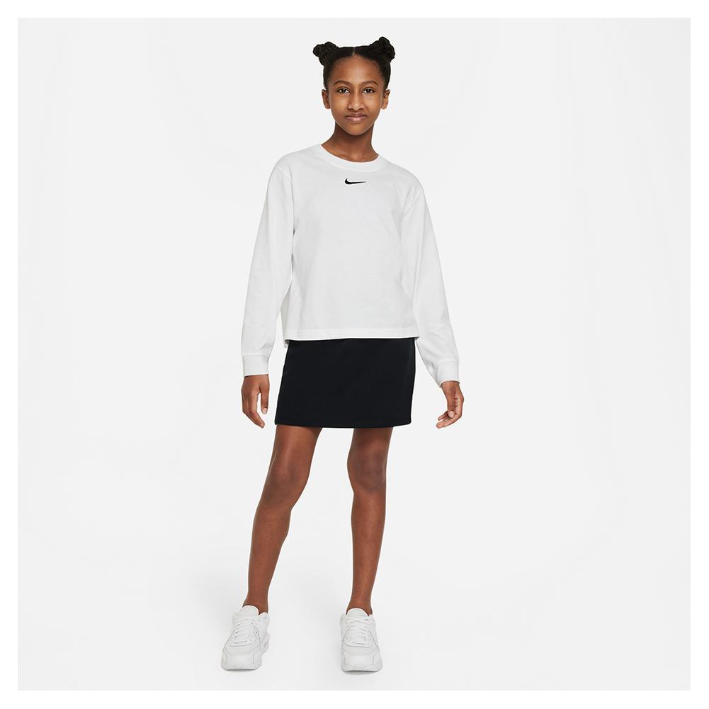 Girls' Sportswear Essential Long - Sleeve T-Shirt White and Black - Bell Racket Store