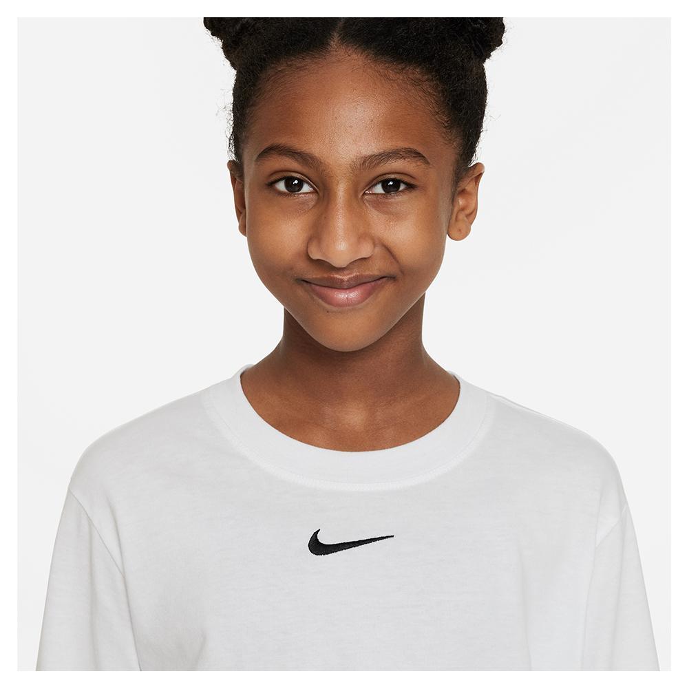 Girls' Sportswear Essential Long - Sleeve T-Shirt White and Black - Bell Racket Store