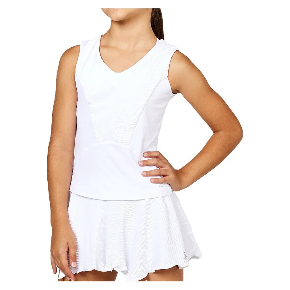 Girls' Tennis Tank White and Ripple Jersey - Bell Racket Store