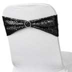 5 Pack Sequin Spandex Chair Sashes Black - Sparkly Stretch Chair Bands for Glamorous Events 6"x15"
