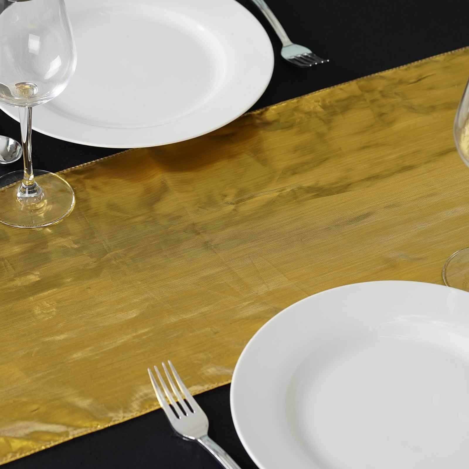 Shiny Metallic Lame 13"x108" Table Runner Gold - Glamorous Shimmer Table Decor