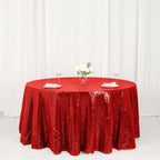 Sequin 120" Round Tablecloth Red - Seamless Glittering Table Cover