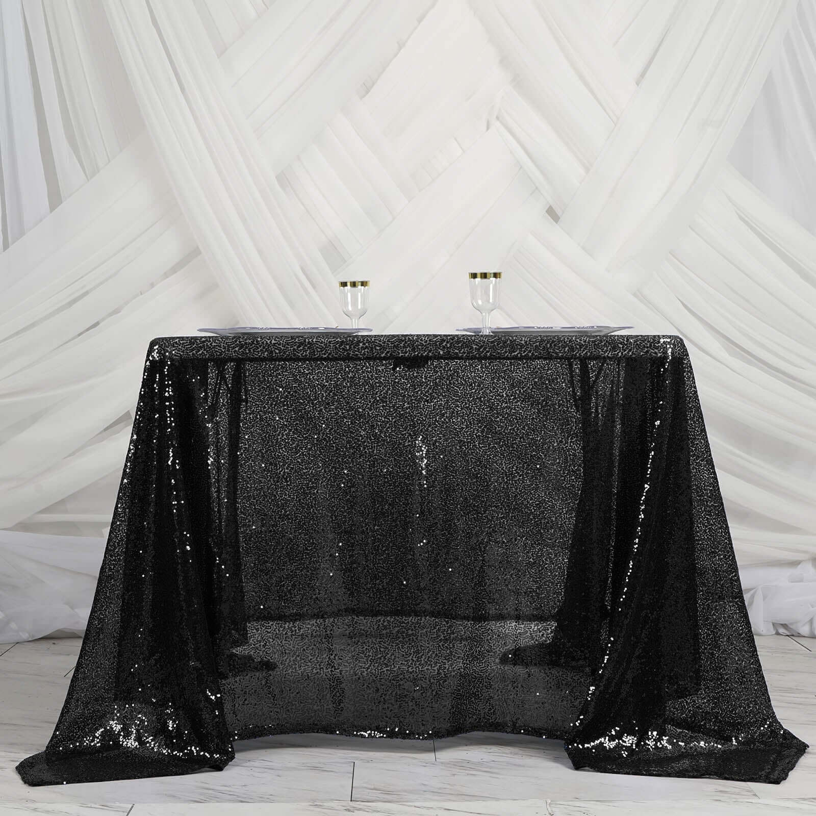 Sequin 90"x90" Table Overlay Square Tablecloth Black - Sparkly Table Cover