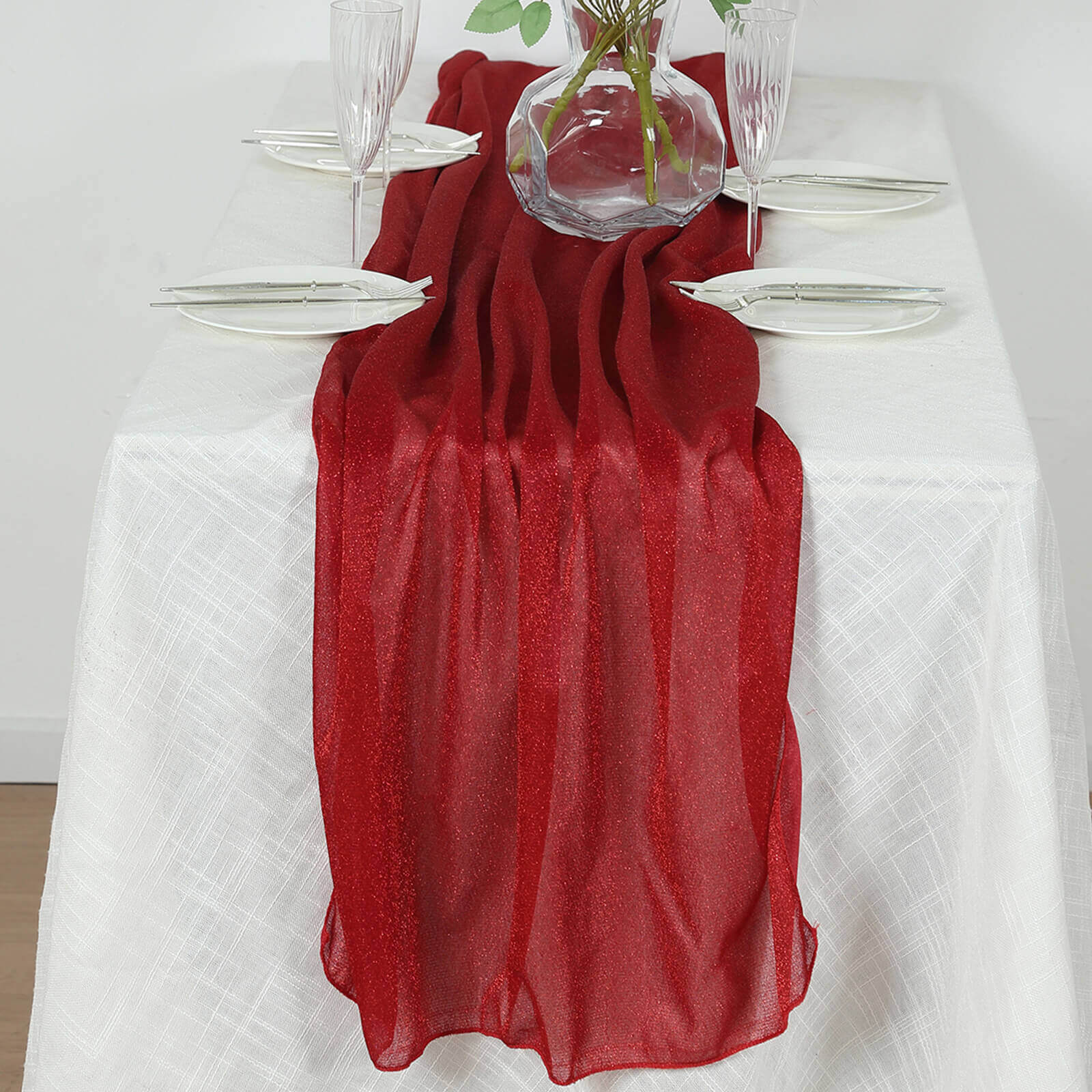 Glitter Gauze 27"x120" Table Runner Red - Sparkling Reusable Sheer Table Linen - Bell Racket Store