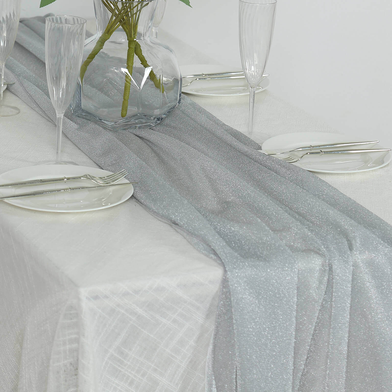 Glitter Gauze 27"x120" Table Runner Silver - Sparkling Reusable Sheer Table Linen - Bell Racket Store