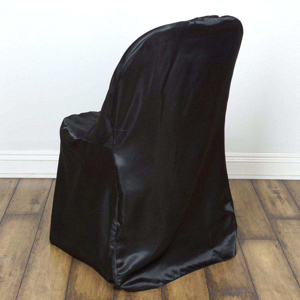 Satin Chair Covers for Folding Chairs Black with Glossy Sheen - Reusable Covers