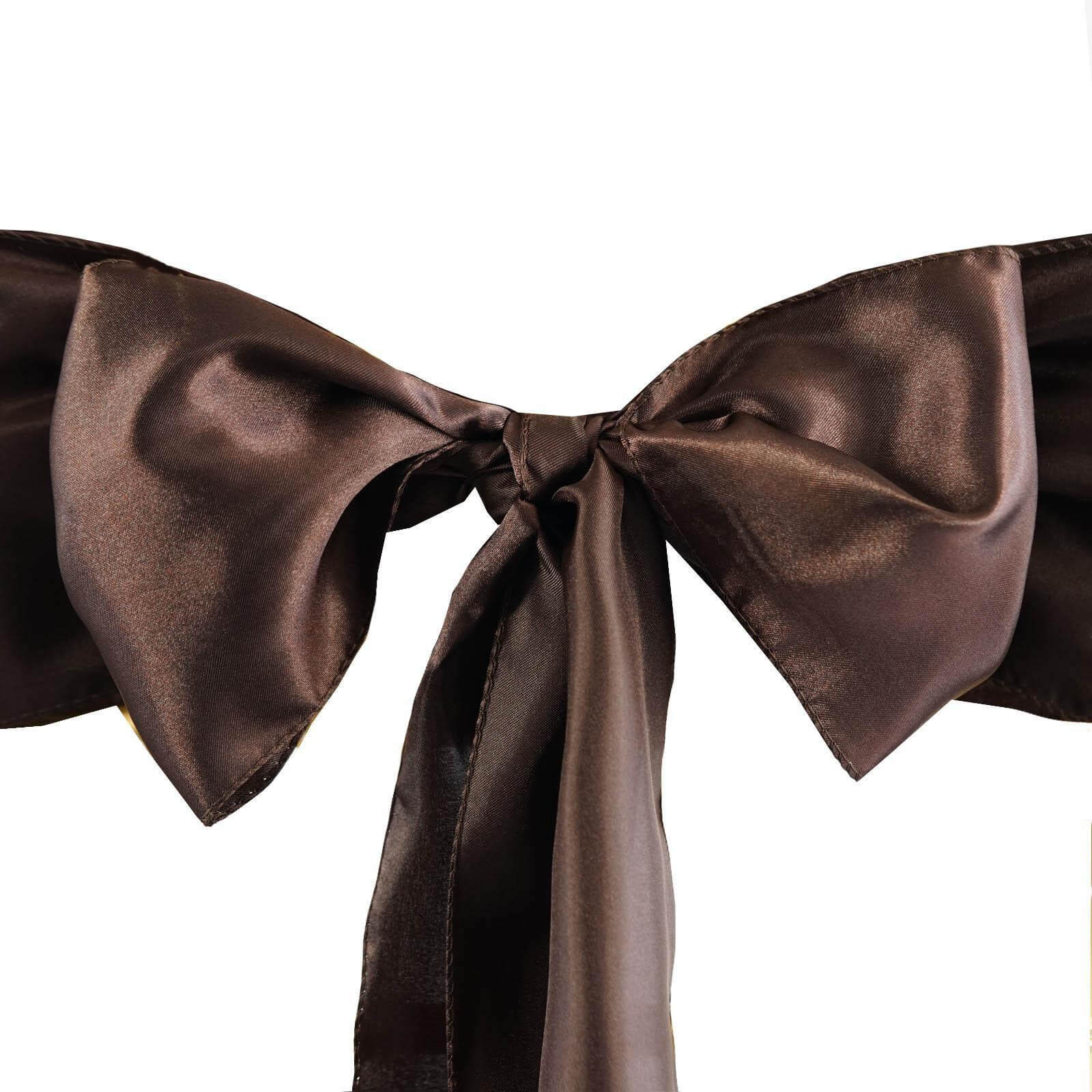 5 Pack Satin Chair Sashes Chocolate - Durable Chair Bows with Shiny Finish 6"x106"