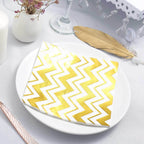 20-Pack Paper Dinner Napkins with Chevron Design Metallic Gold - Disposable 3 Ply Cocktail Napkins for Weddings