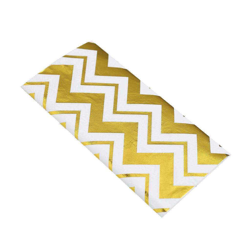 20-Pack Paper Dinner Napkins with Chevron Design Metallic Gold - Disposable 3 Ply Cocktail Napkins for Weddings