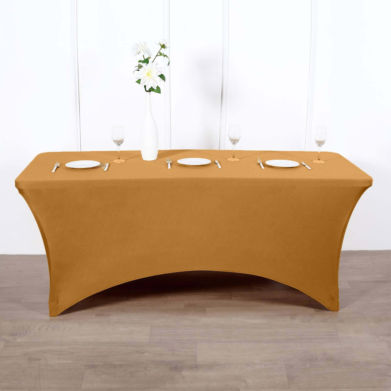 Stretch Spandex 96"x30" Rectangle Table Cover Gold - Durable Form-Fitting Tablecloth for Events & Presentations