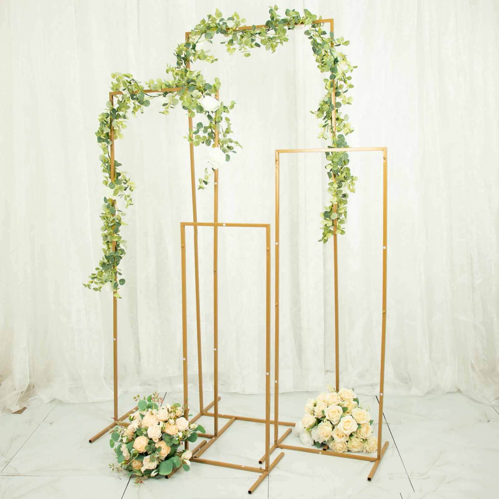 Set of 4 Gold Metal Frame Wedding Arch, Rectangular Backdrop Stand, Floral Display Frame - 3.5ft, 4.5ft, 5.5ft, 6.5ft