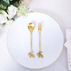 Gold Metal Spoon & Fork Pre - Packed Wedding Party Favors Set With Leaf Shaped Handle, Bridal Shower Souvenir Gift Box - 5" - Bell Racket Store
