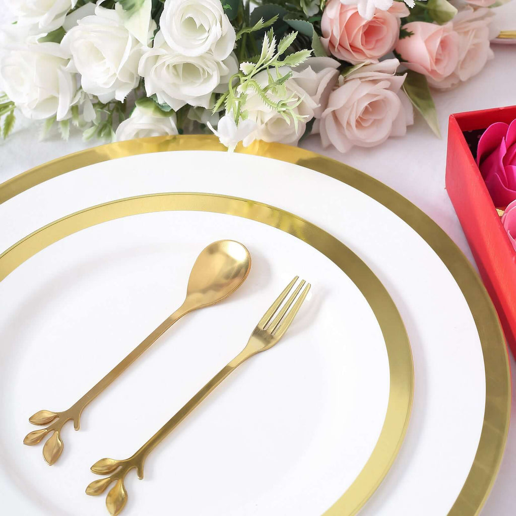 Gold Metal Spoon & Fork Pre - Packed Wedding Party Favors Set With Leaf Shaped Handle, Bridal Shower Souvenir Gift Box - 5" - Bell Racket Store