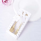 Gold Metal Spoon & Fork Pre - Packed Wedding Party Favors Set With Leaf Shaped Handle, Bridal Shower Souvenir Gift Box - 5" - Bell Racket Store