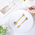 Gold Metal Spoon & Fork Pre - Packed Wedding Party Favors Set With Leaf Shaped Handle, Bridal Shower Souvenir Gift Box - 5" - Bell Racket Store