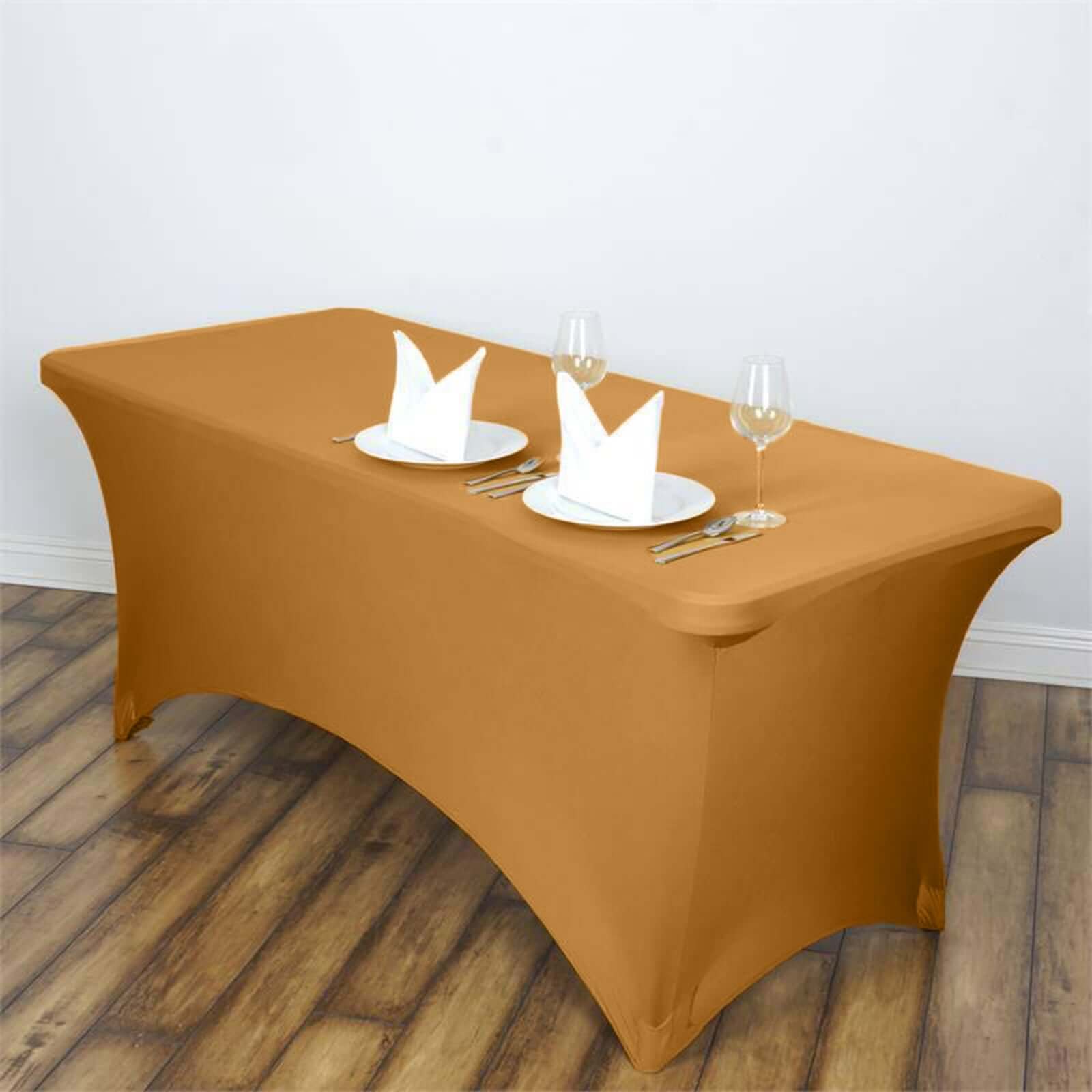 Stretch Spandex 6ft Rectangle Tablecloth Gold - Durable Form-Fitting Table Cover for Events & Presentations