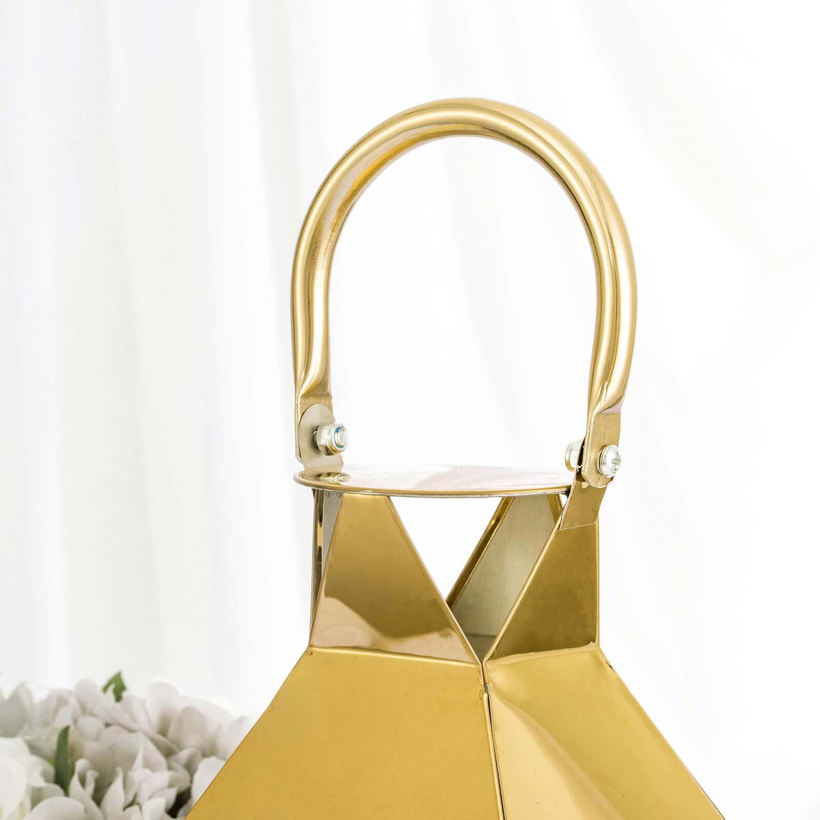 Stainless Steel Candle Lantern Crown Top Design Gold - Outdoor Metal Patio Lantern Centerpiece 14"