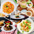 10-Pack Plastic Dessert Plates White with TrÃ¨s Chic Gold Rim - Disposable Plates for Parties 8"