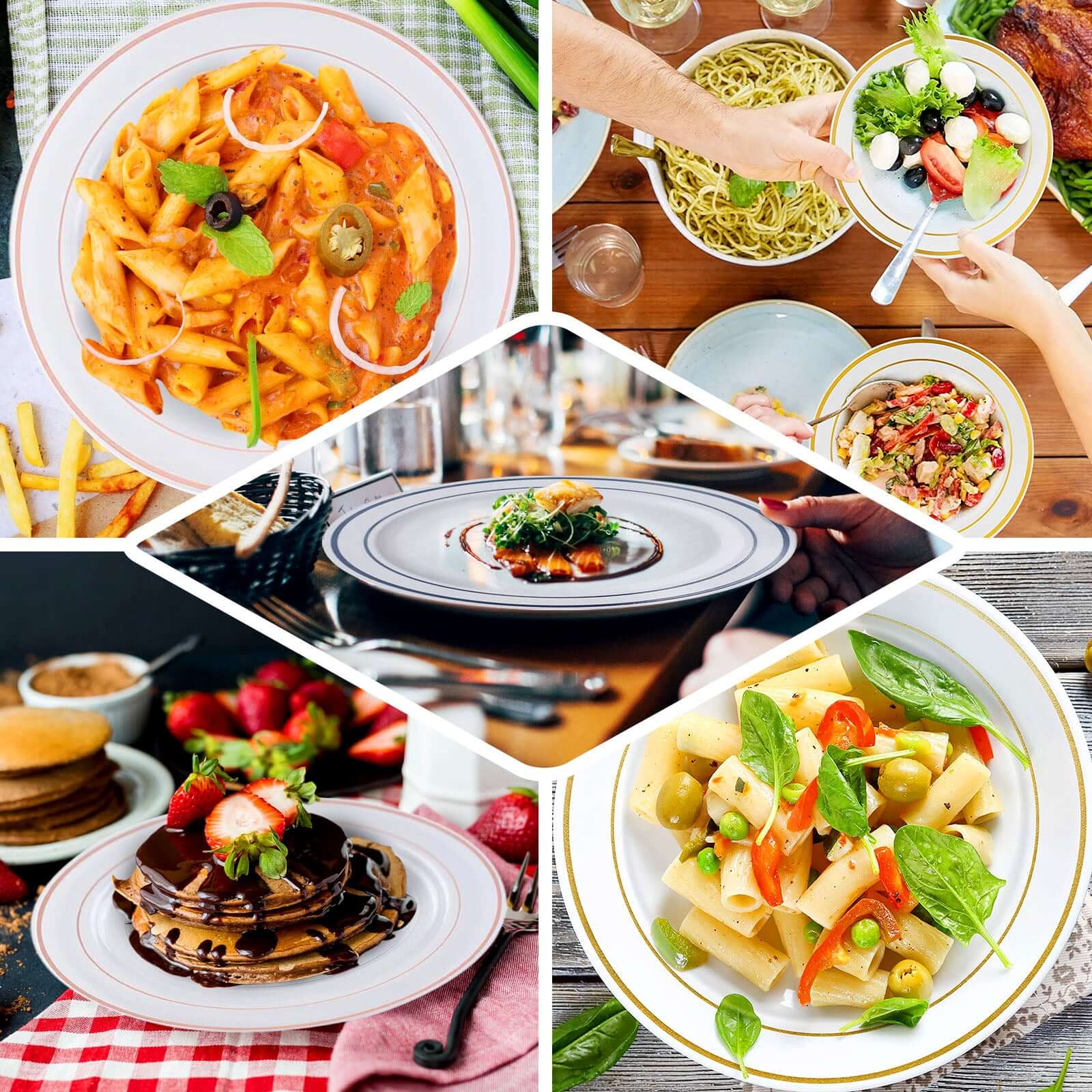 10-Pack Plastic Dessert Plates White with TrÃ¨s Chic Gold Rim - Disposable Plates for Parties 8"