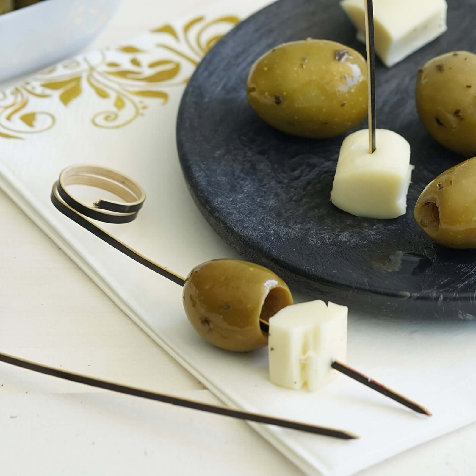 100-Pack Bamboo Cocktail Sticks Black Loop Ring Decorative Top Design - Eco Friendly Party Picks 5"