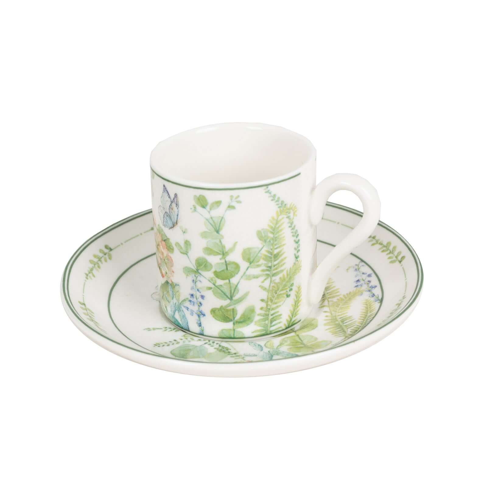 Greenery Theme Bridal Shower Gift Set, Set of 2 Porcelain Espresso Cups and Saucers with Matching Keepsake Box - Bell Racket Store
