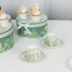 Greenery Theme Bridal Shower Gift Set, Set of 2 Porcelain Espresso Cups and Saucers with Matching Keepsake Box - Bell Racket Store