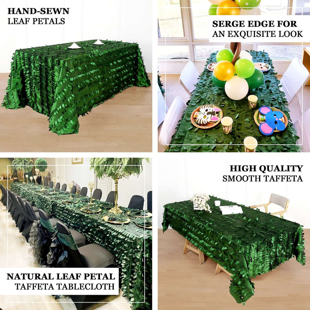 Taffeta 90"x132" Rectangle Tablecloth Green | 3D Leaf Petal Design Seamless Table Cover
