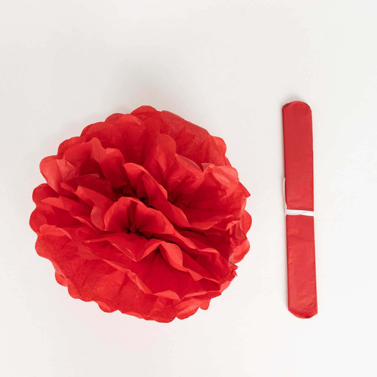 6 Pack 10" Red Tissue Paper Pom Poms Flower Balls, Ceiling Wall Hanging Decorations