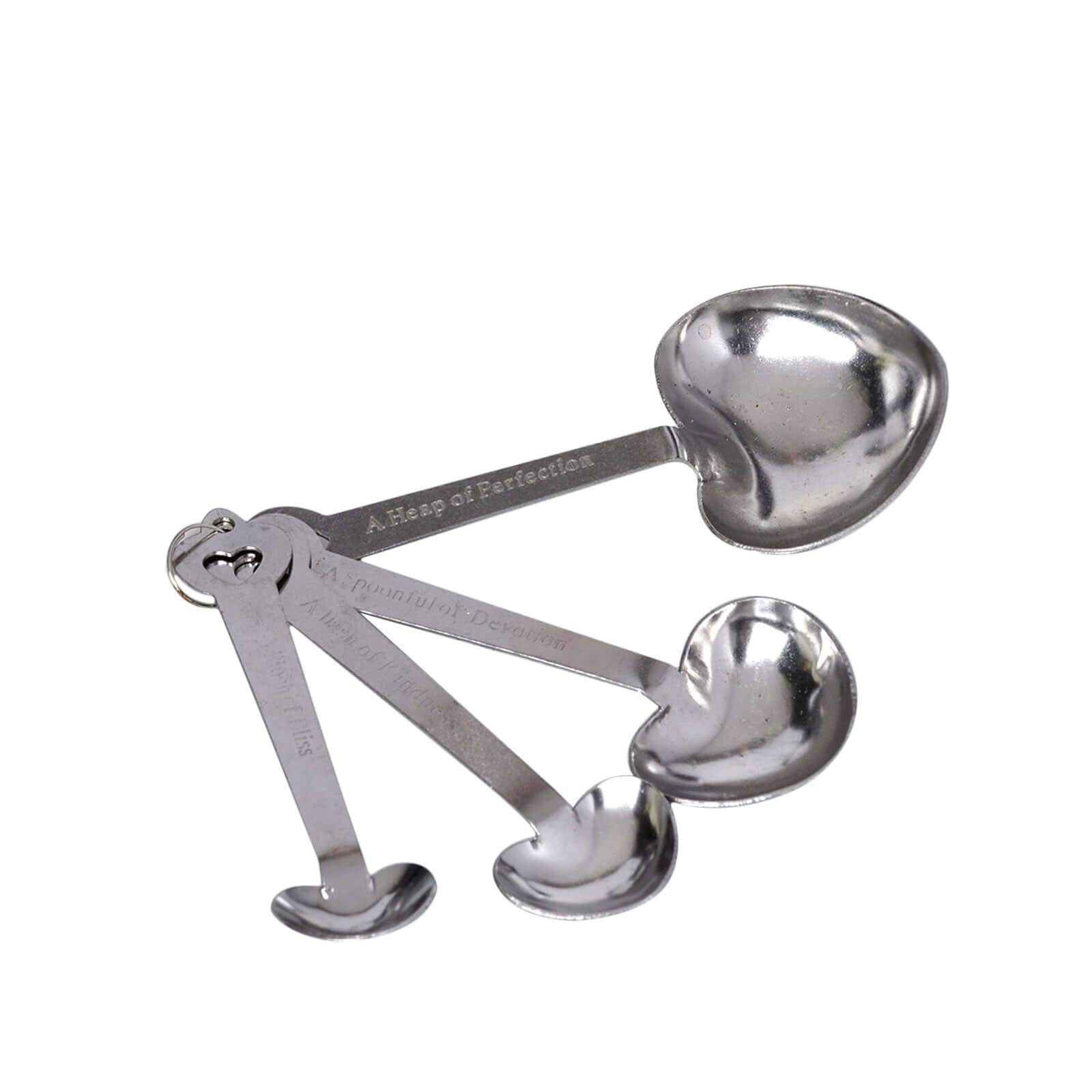 Set of 4 Engraved Silver Heart Measuring Spoon Wedding Party Favors Set, Free Gift Box & Thank You Tag Included