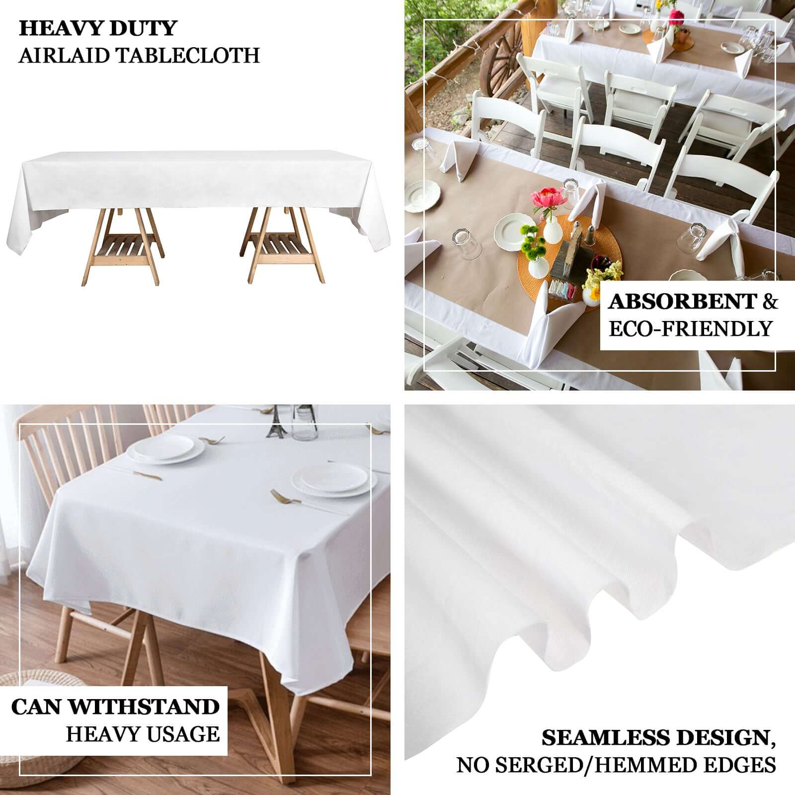 Linen-Like Paper 50"x108" Rectangle Tablecloth White - Disposable Airlaid Table Cover for Easy Cleanup