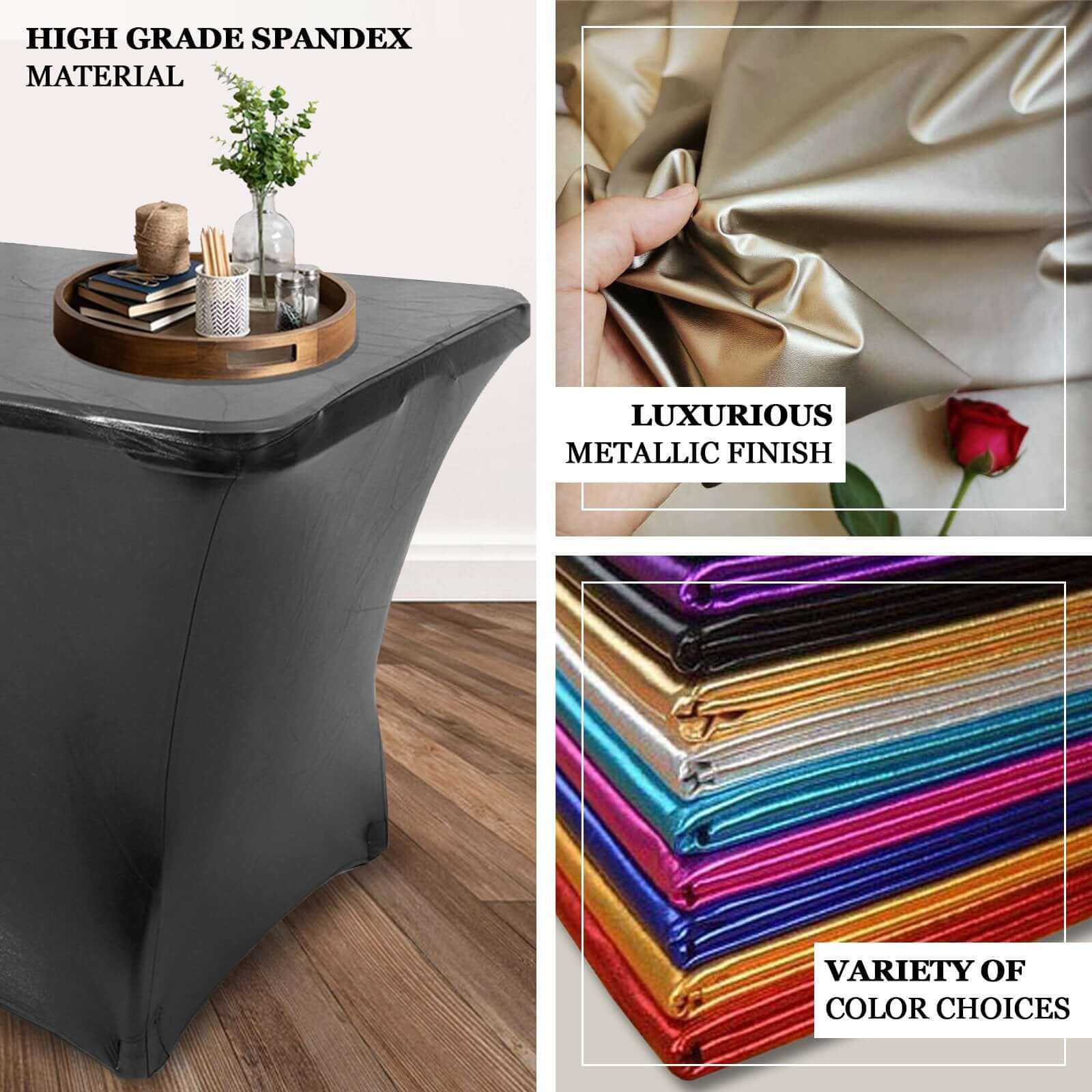 Stretch Spandex 72"x30" Rectangle Tablecloth Metallic Rose Gold - Form-Fitting Table Cover