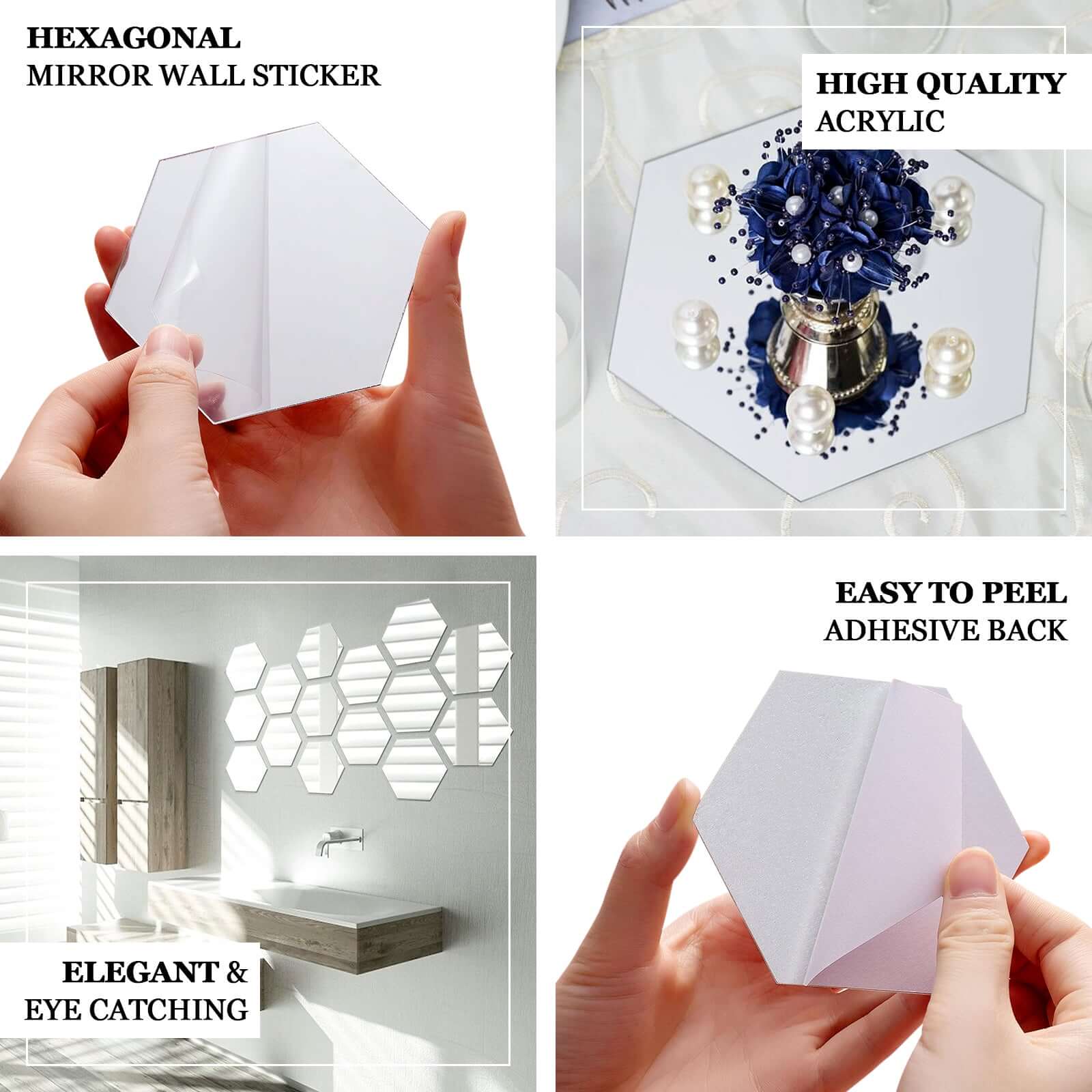 12 Pack Hexagon Acrylic Mirror Wall Stickers, 3" Removable Wall Decals For Home Decor