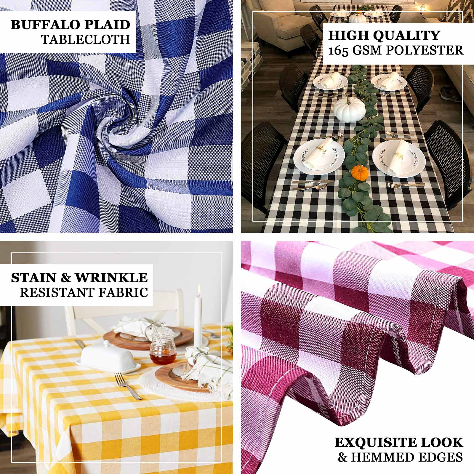 Polyester 60"x102" Rectangle Tablecloth White/Blue - Checkered Buffalo Plaid Table Cover