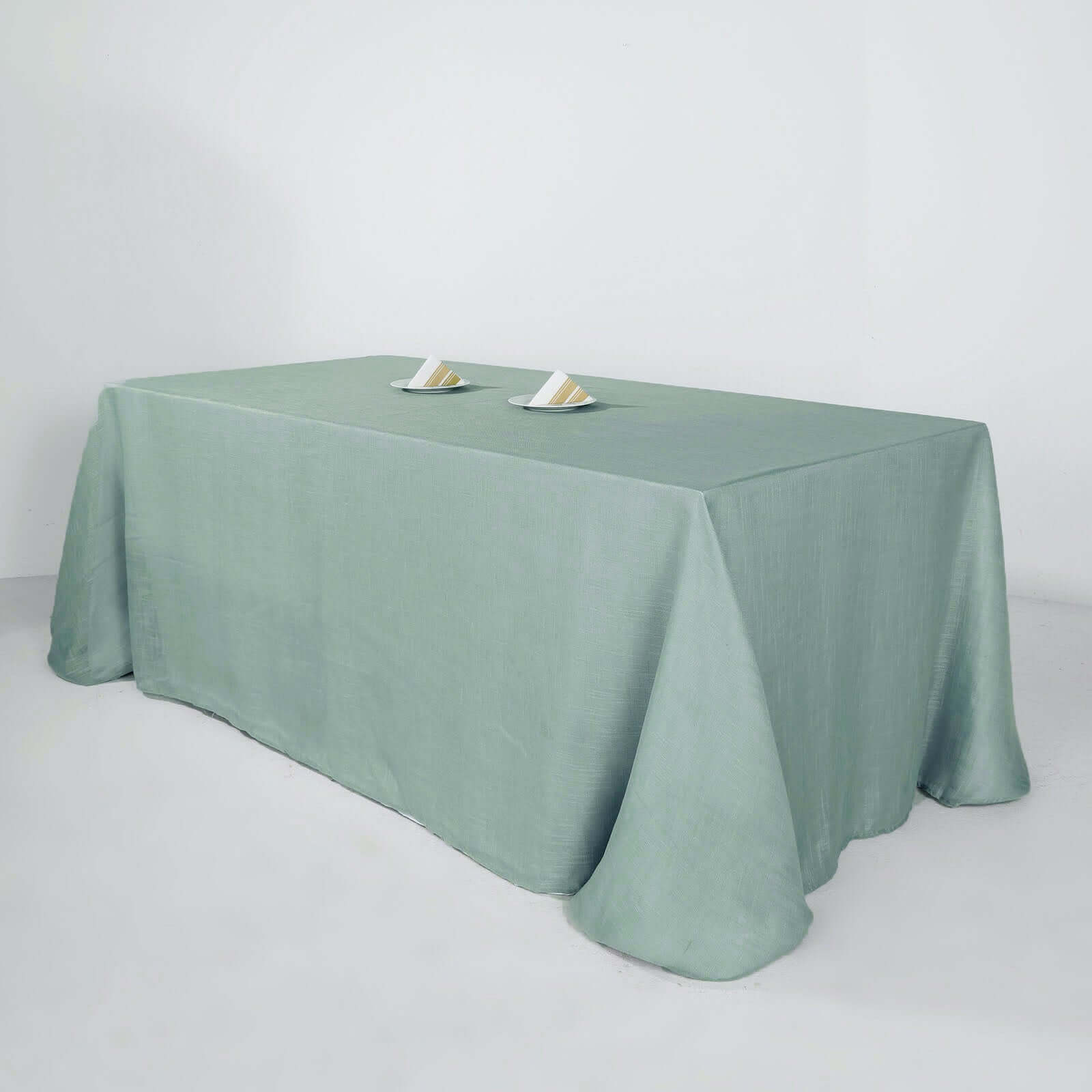 Faux Linen 90"x132" Rectangular Tablecloth Dusty Blue - Slubby Texture Wrinkle-Resistant Seamless Table Cover