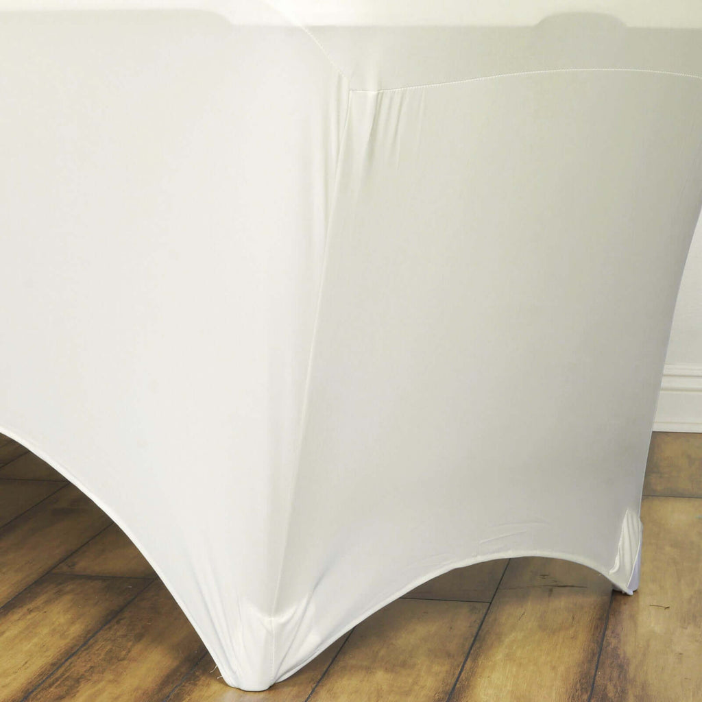 Stretch Spandex 6ft Rectangle Tablecloth Ivory - Durable Form-Fitting Table Cover