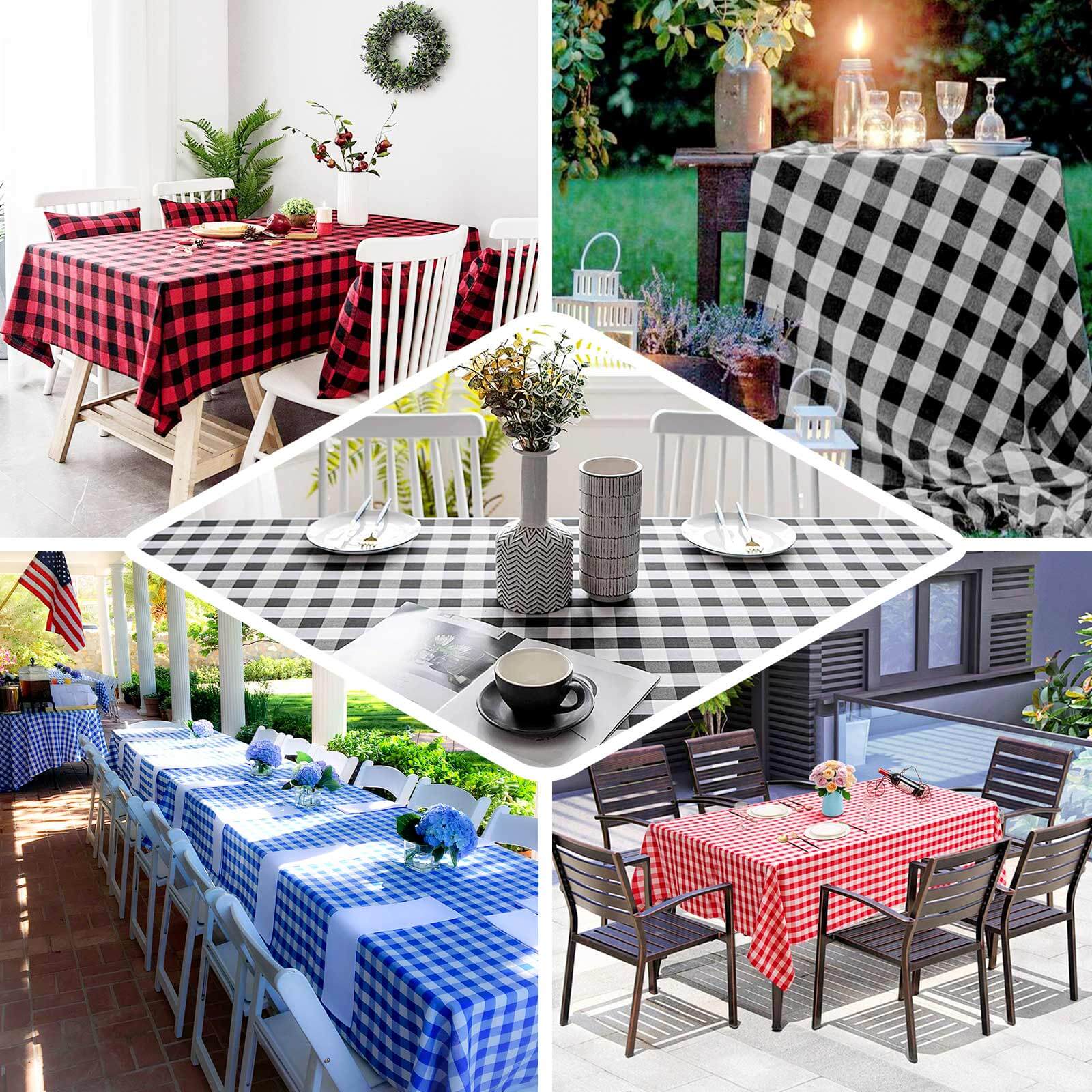 Polyester 60"x102" Rectangle Tablecloth White/Red - Checkered Buffalo Plaid Table Cover
