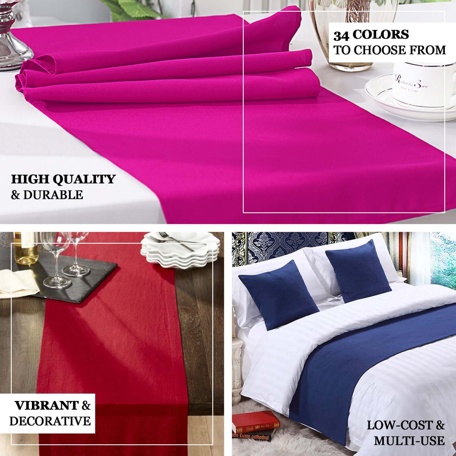 Polyester 12"x108" Table Runner Red - Durable & Wrinkle-Resistant Table Decor