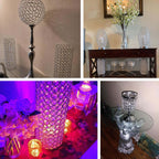 Crystal Beaded Chandelier Metal Candle Holder Silver - Stylish Tealight Stand for Decor 8"