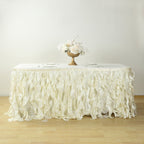 Taffeta 17ft Table Skirt Ivory - Cascading Curly Willow Style Table Cover