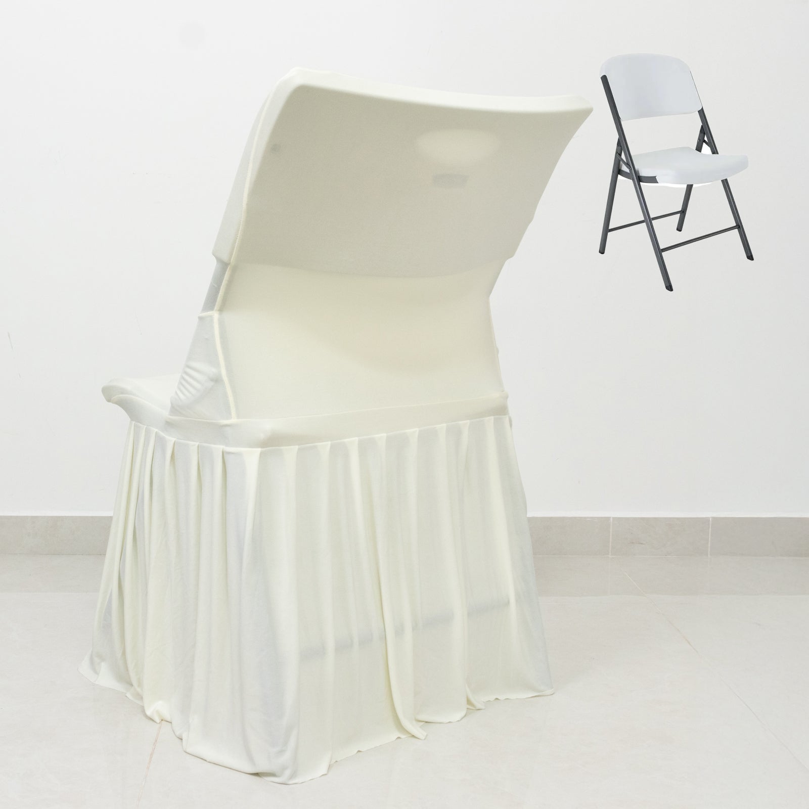 Ivory Spandex Pleated Lifetime Folding Chair Cover â€“ Stretch Slipcover with Floor - Length Skirt, Also Fits Standard Chairs - Bell Racket Store