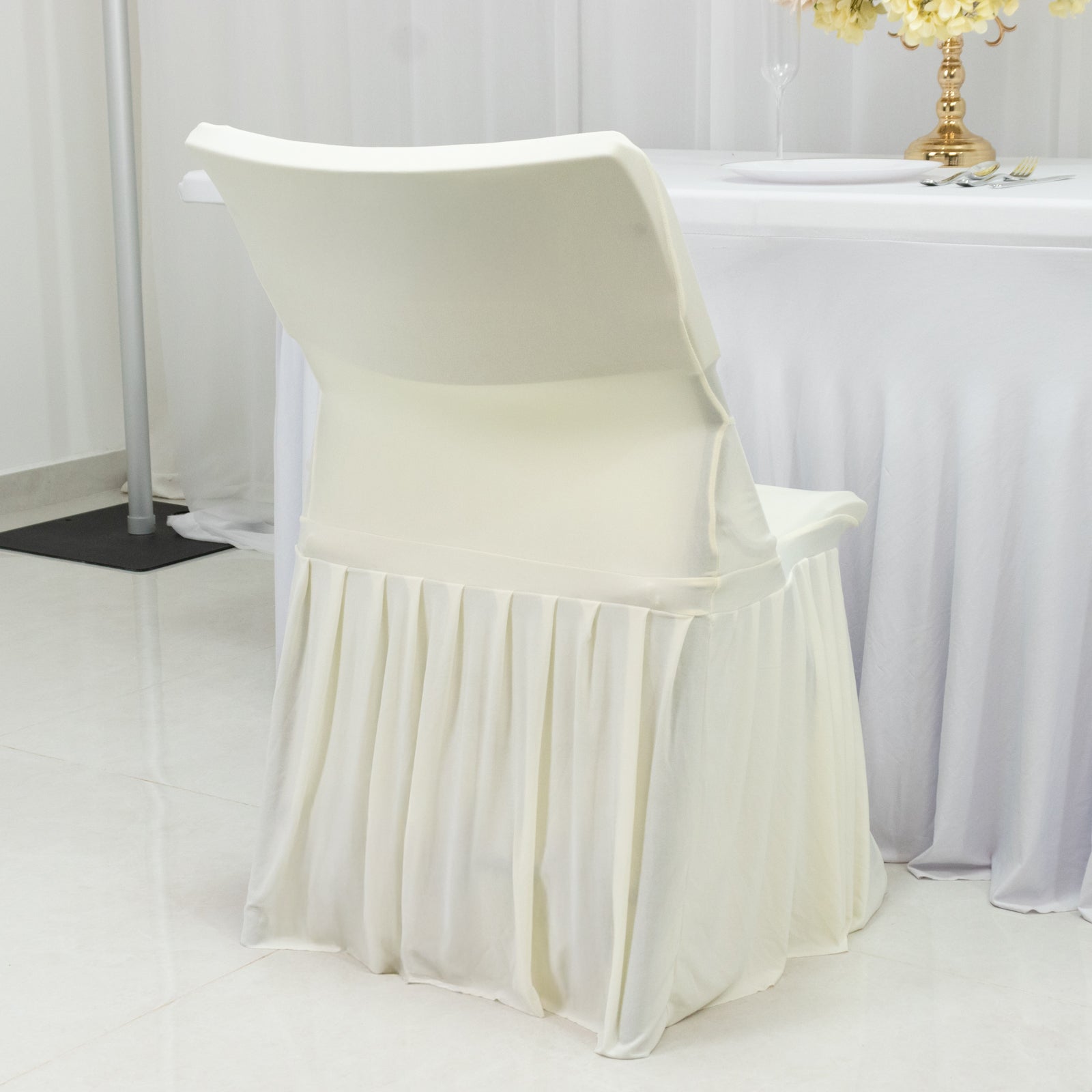 Ivory Spandex Pleated Lifetime Folding Chair Cover â€“ Stretch Slipcover with Floor - Length Skirt, Also Fits Standard Chairs - Bell Racket Store