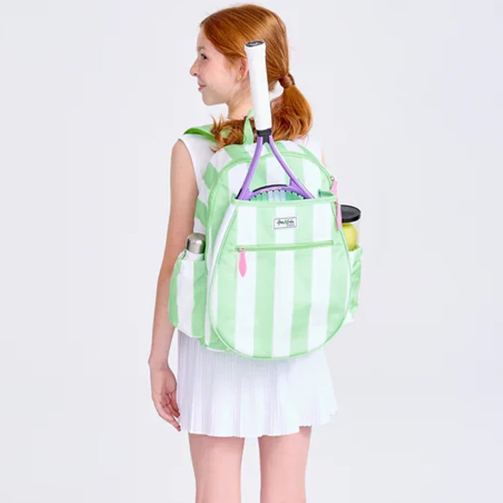Juniors' Love Tennis Backpack Mint and White Cabana Stripe - Bell Racket Store