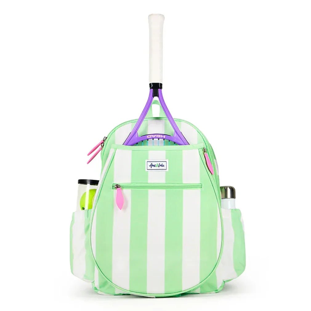 Juniors' Love Tennis Backpack Mint and White Cabana Stripe - Bell Racket Store