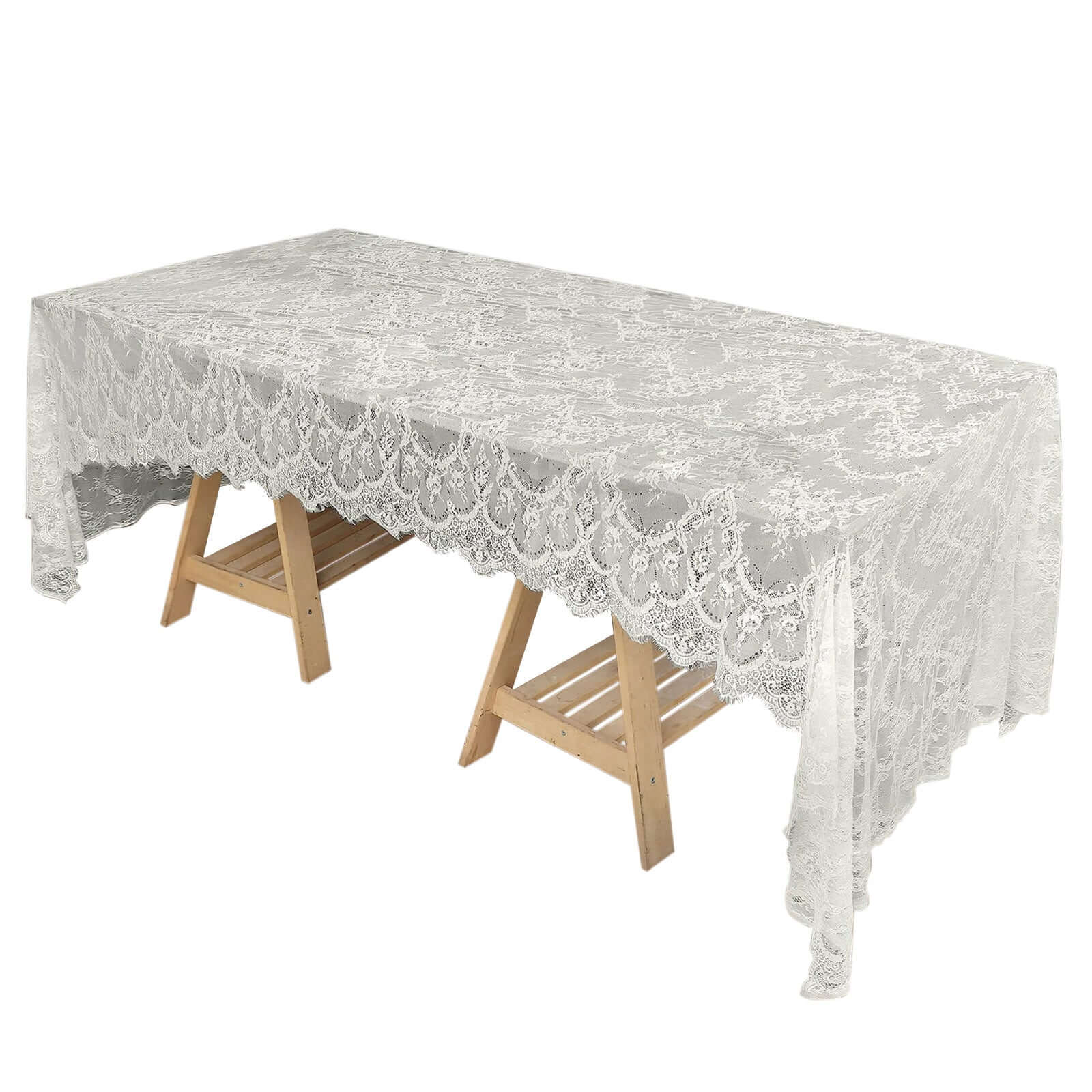 Lace 60"x120" Rectangle Tablecloth Ivory - Vintage Lace Design with Scalloped Frill Edges - Bell Racket Store