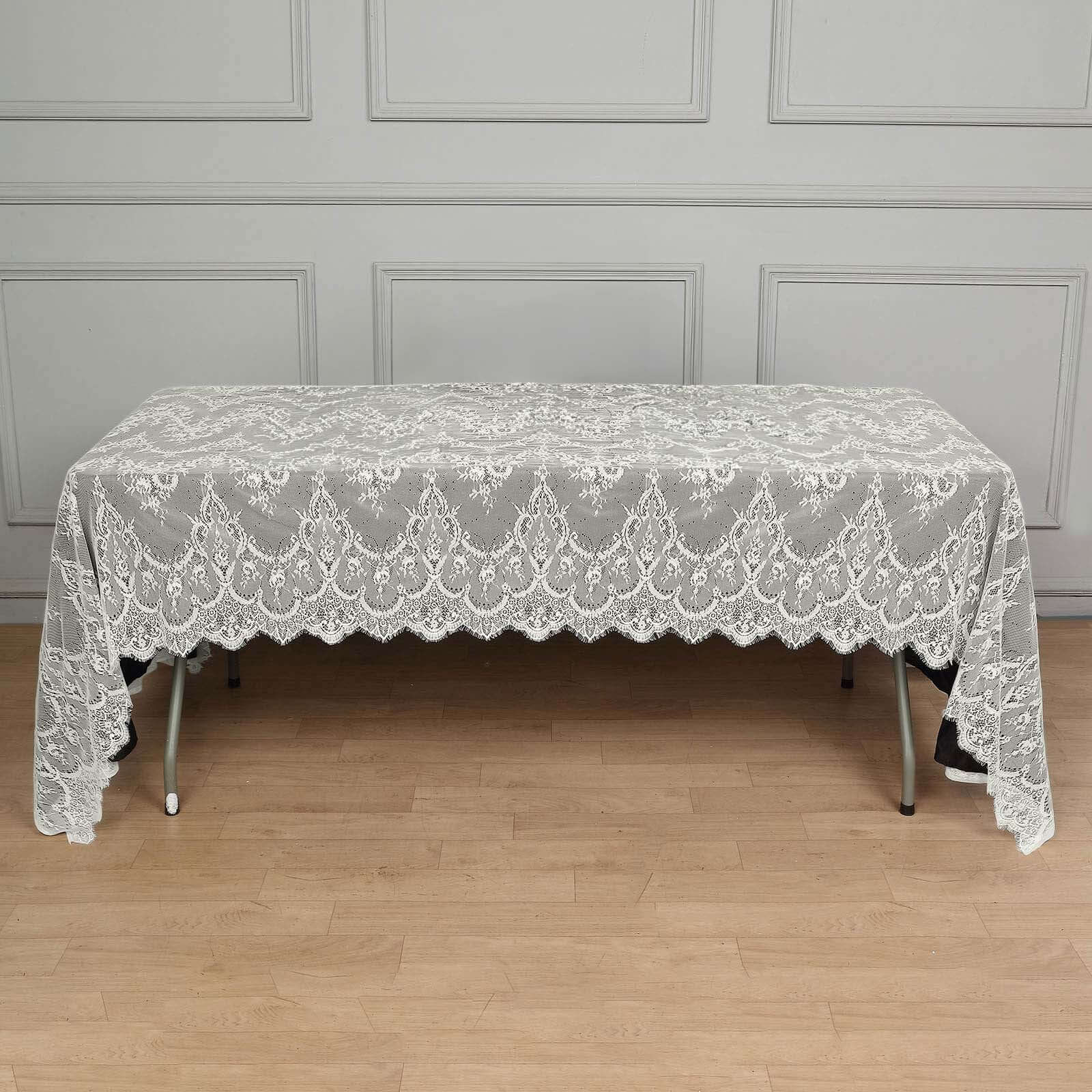 Lace 60"x120" Rectangle Tablecloth Ivory - Vintage Lace Design with Scalloped Frill Edges - Bell Racket Store