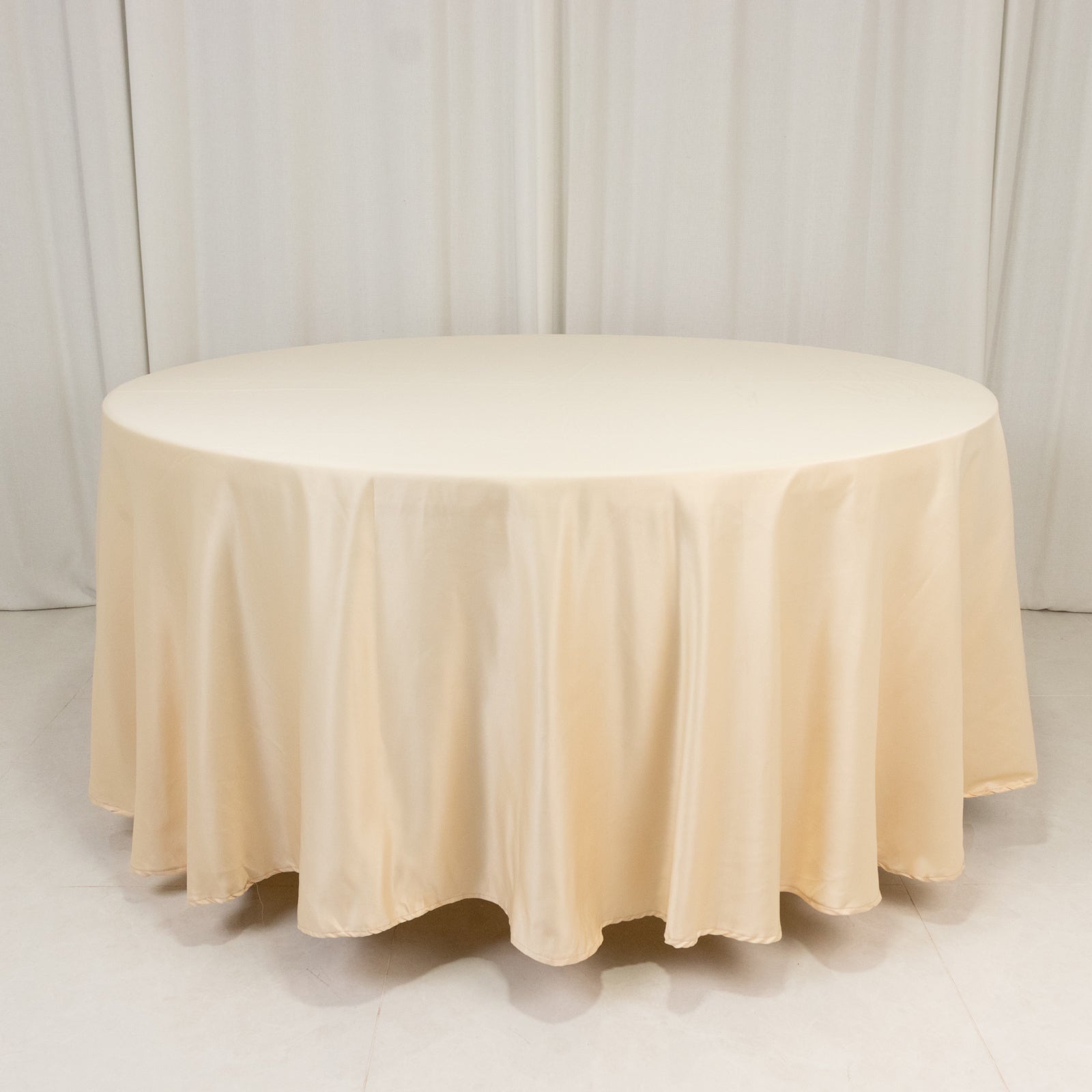 Lamour Satin 108" Round Tablecloth Beige - Durable & Silk - Like Table Cover - Bell Racket Store