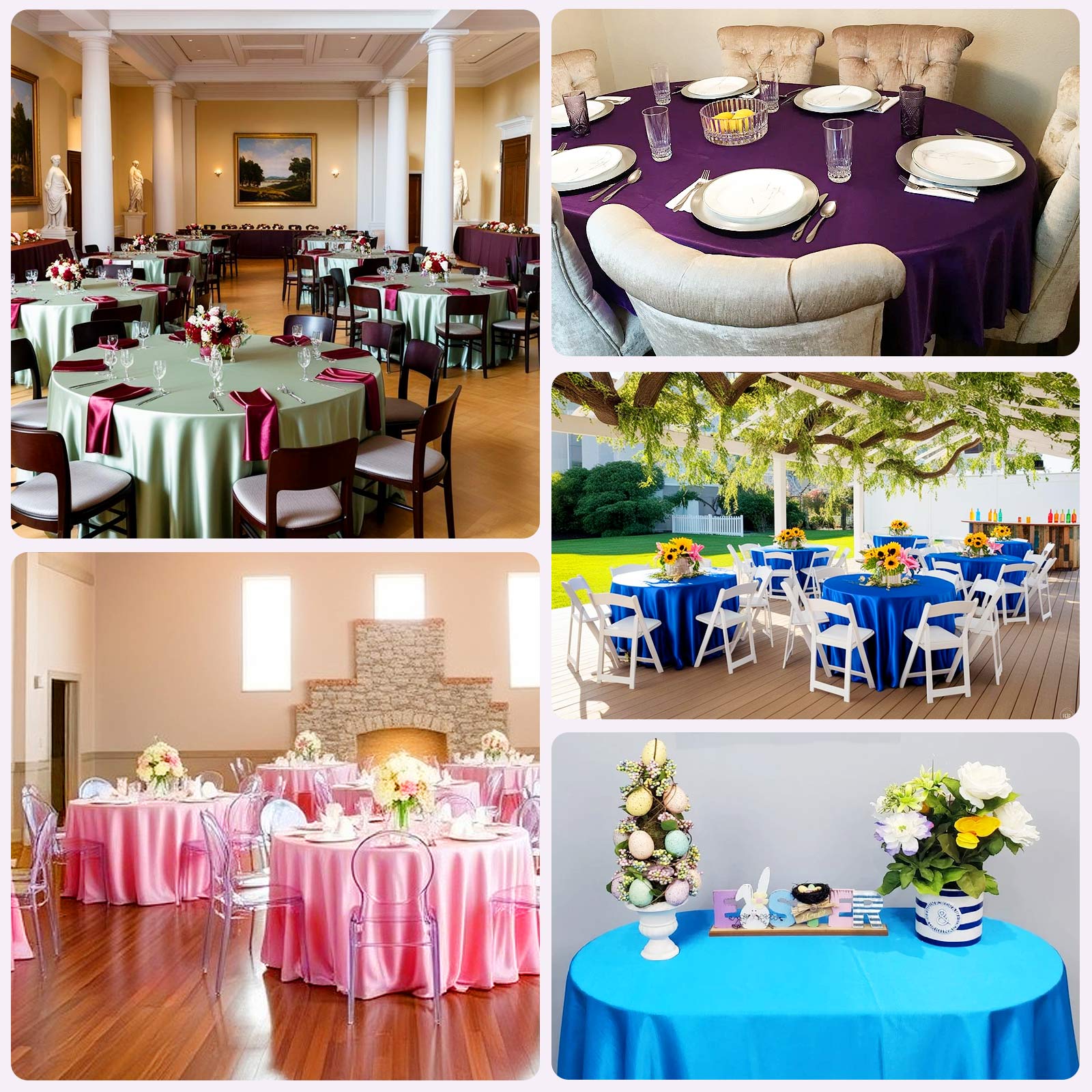 Lamour Satin 108" Round Tablecloth Beige - Durable & Silk - Like Table Cover - Bell Racket Store