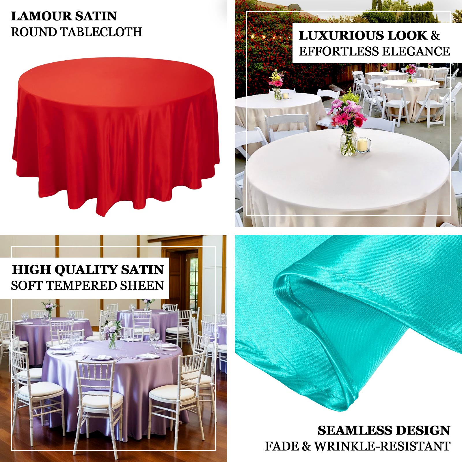 Lamour Satin 108" Round Tablecloth Ivory - Durable & Silk - Like Table Cover - Bell Racket Store