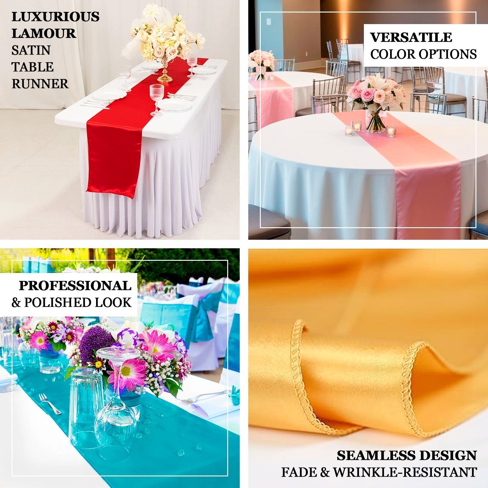 Lamour Satin 12"x108" Table Runner Blush - Smooth & Lustrous Finish - Bell Racket Store