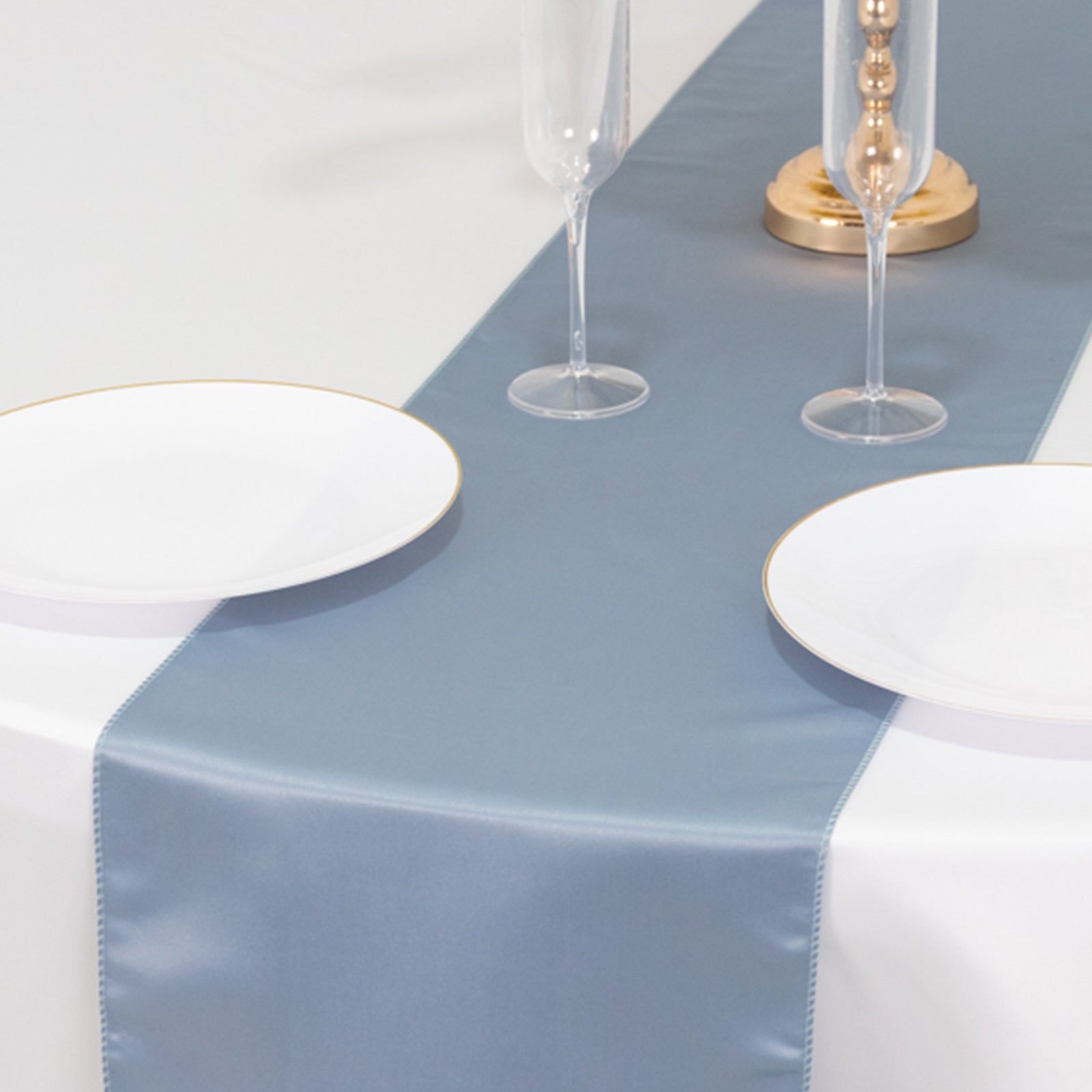 Lamour Satin 12"x108" Table Runner Dusty Blue - Smooth & Lustrous Finish - Bell Racket Store